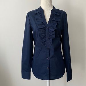 Ann Taylor Factory V-Neck Ruffled Button Down Shirt